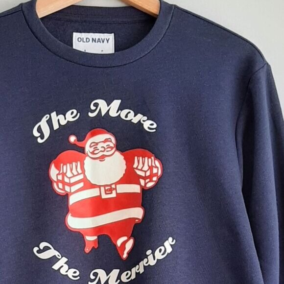 OLD NAVY Santa Claus Festive Decal Crewneck Pullover Sweatshirt Navy Blue Sz S - Picture 4 of 11